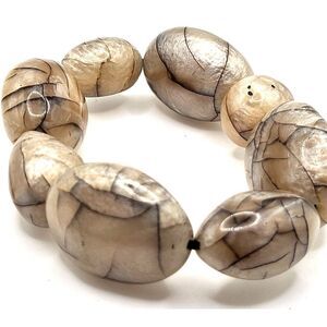Bold Resin Stretch Bracelet Crackle Barrel-shaped Beads Chunky 7in